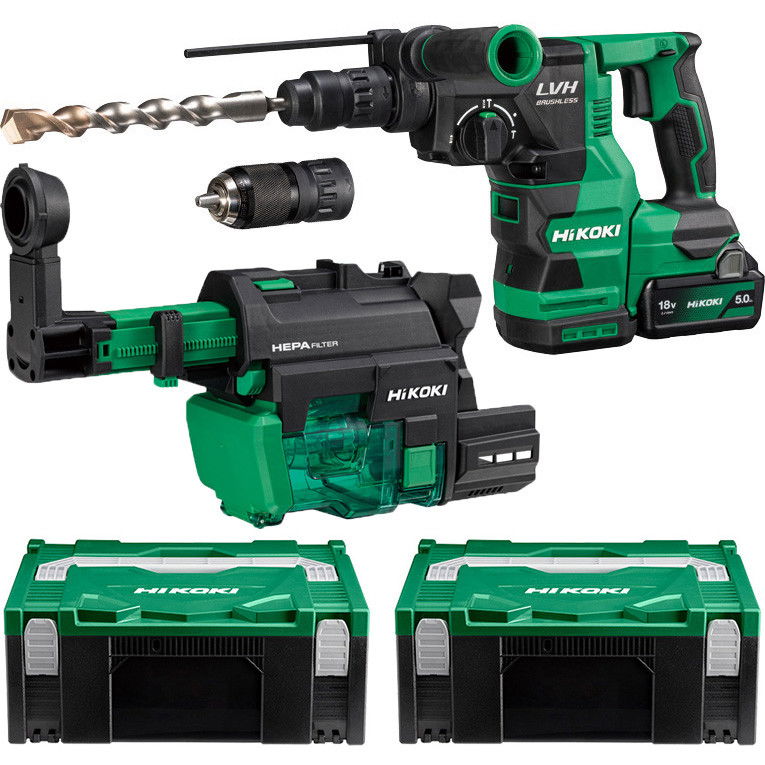 HiKoki DH1826DC-WUZ akkus SDS-plus fúró-vésőkalapács porelszívóval (2 x 5.0 Ah Li-ion akkuval, 2 db Hitbox kofferrel) termék fő termékképe