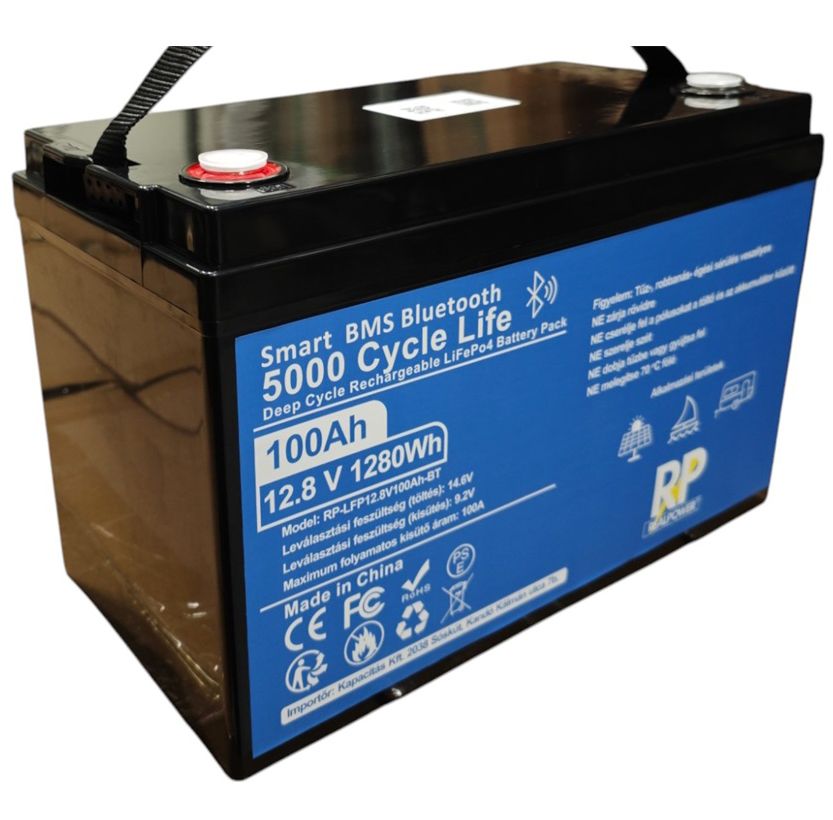 RealPower Lítium vas foszfát (LiFePO4) akkumulátor (bluetooth, kemping, hajó, hobby), 12 V/100 Ah termék fő termékképe
